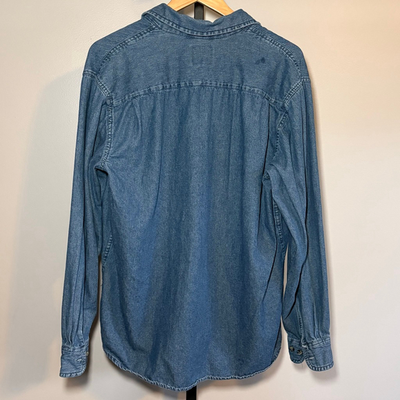 Men's Wrangler Blue Denim Casual Button Down Shirt L - Picture 3 of 4